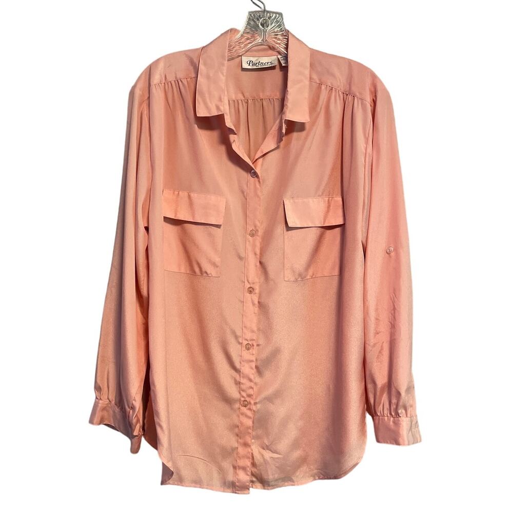 Vintage Pale Pink Silky Button Down Blouse Size 14